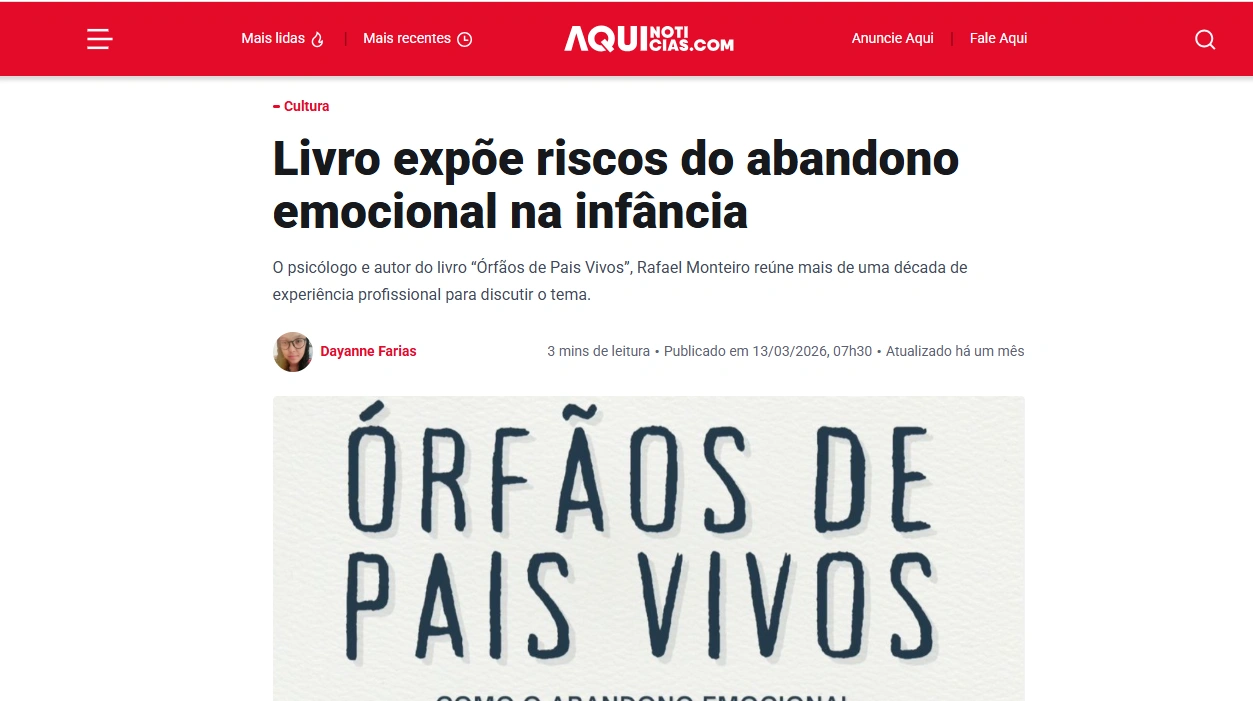 Livro expõe riscos de abandono emocional na infância